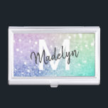 Pretty Holographic Glitter Girly Glamourous Business Card Holder<br><div class="desc">Easily personalize this elegant colourful bokeh glitter pattern with your custom details.</div>