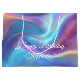 Pretty Holographic Personalized Happy Birthday Large Gift Bag