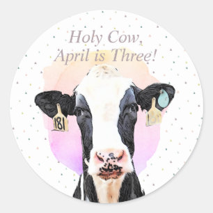 Pretty Holy Cow Third Birthday Pattern Classic Round Sticker
