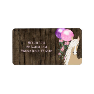 Pretty Horse and Balloons on Barnwood Address Label