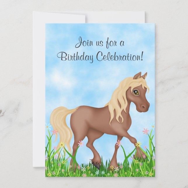 Pretty Horse and Flowers Birthday Invitation (Front)
