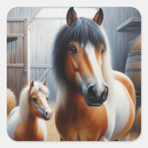 Pretty Horse and Pony Square Sticker