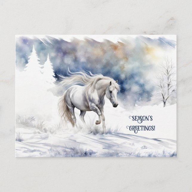 Pretty Horse and Snow Christmas Seasons Greetings Holiday Postcard (Front)