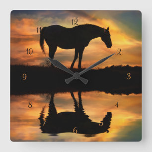 Pretty Horse and Water Square Wall Clock