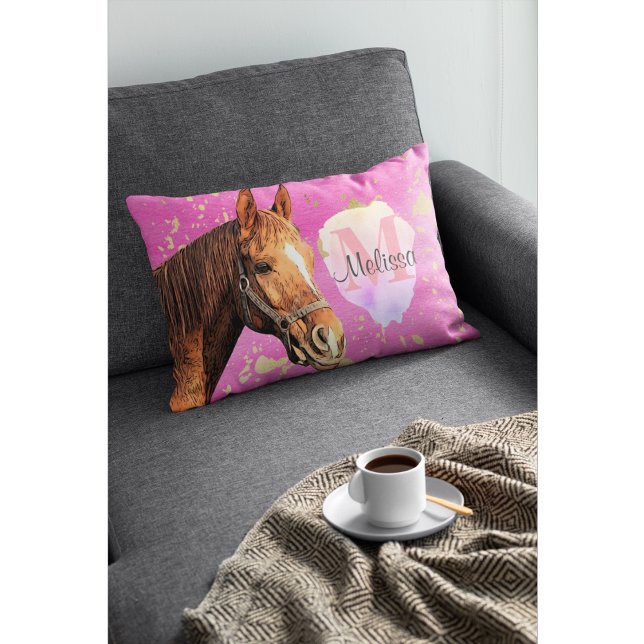 Pretty Horse Animal Equestrian Pink Monogram Accent Pillow (Creator Uploaded)
