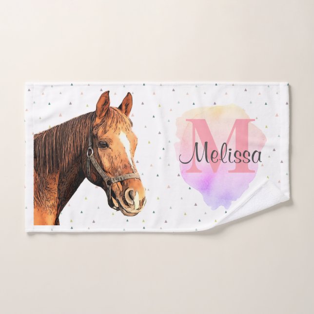 Pretty Horse Animal Equestrian Stables Monogram  Hand Towel (Hand Towel)