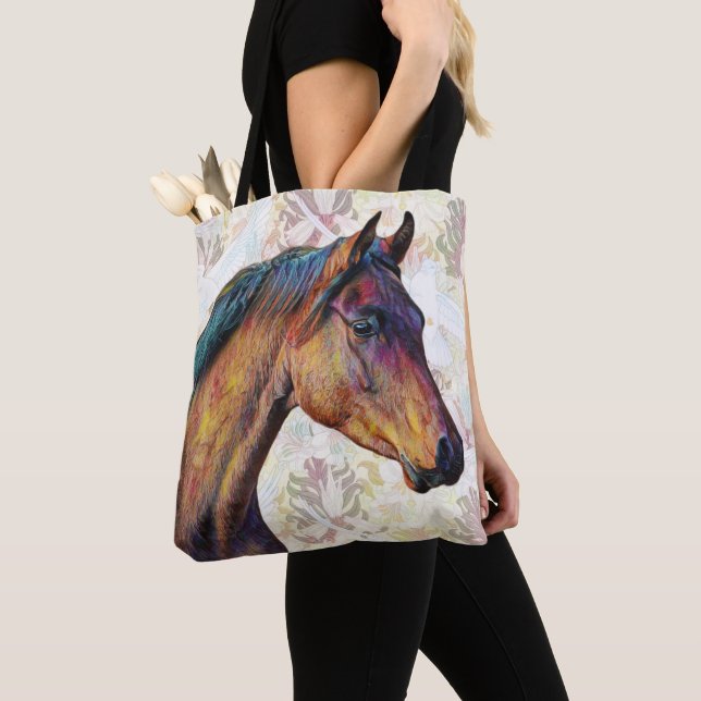 Pretty Horse Head on Pattern Tote Bag (Close Up)