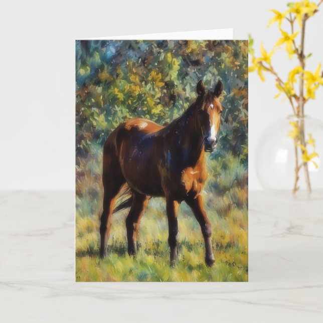 Pretty Horse in Pasture Peaceful Art Card (Yellow Flower)