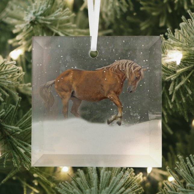 Pretty Horse in Snow Christmas Glass Ornament (Insitu)