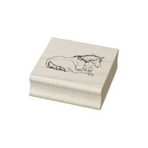 Pretty HORSE Lying Down, Line Drawing Rubber Stamp
