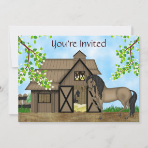 Pretty Horses and Barn Birthday Invitation ~ Girls