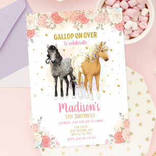 Pretty Horses and Flowers Birthday Invitation