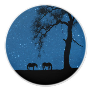 Pretty Horses at Night Ceramic Knob