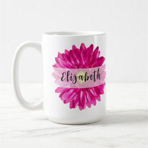 Pretty Hot Pink Daisy Custom Name and Monogram Coffee Mug