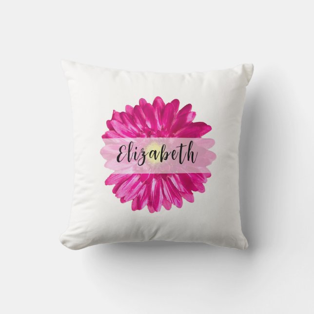 Pretty Hot Pink Daisy Custom Name  Throw Pillow (Front)