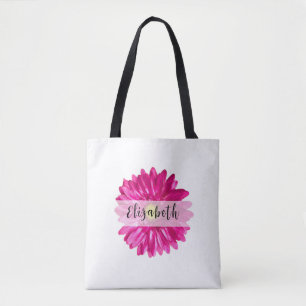 Pretty Hot Pink Daisy Custom Name Tote Bag
