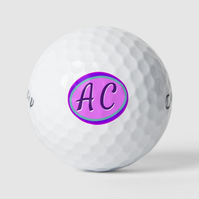 Pretty Hot Pink Large Bright Monogram Golf Balls (Front)