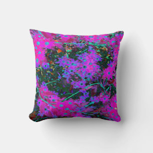 Pretty Hot Pink, Magenta and Aqua Blue Flowers Throw Pillow