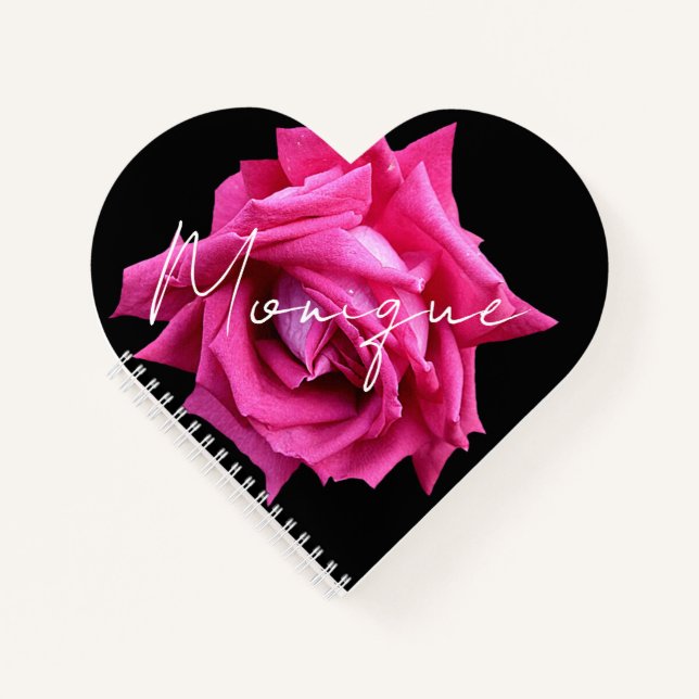 Pretty hot pink rose floral beautiful stylish fun notebook (Front)