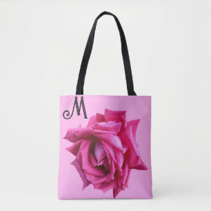 Pretty hot pink rose floral boho fashion girly tote bag
