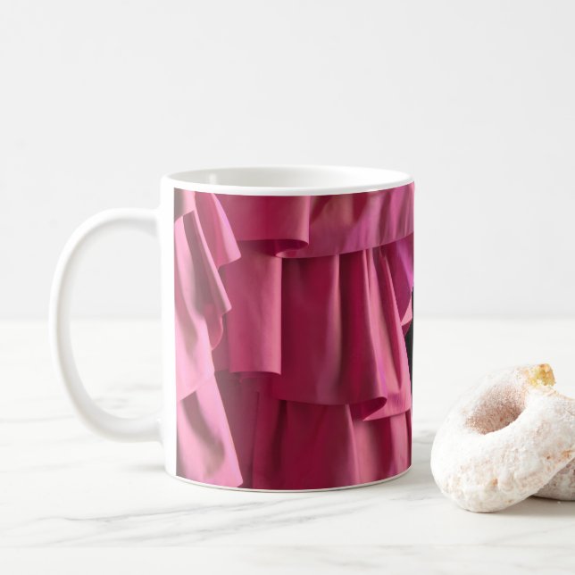 Pretty Hot Pink Silk Ruffles Pattern Modern Mug (With Donut)