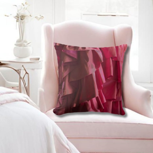 Pretty Hot Pink Silk Ruffles Pattern Modern Throw Pillow (Glam up your bedroom or feminine space with this hot pink ruffles pattern modern throw pillow!)