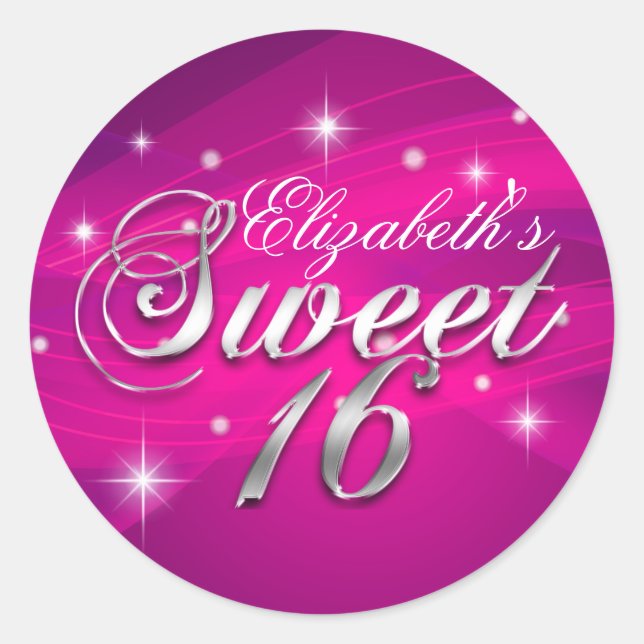 Pretty Hot Pink Sparkle Sweet Sixteen Sticker (Front)