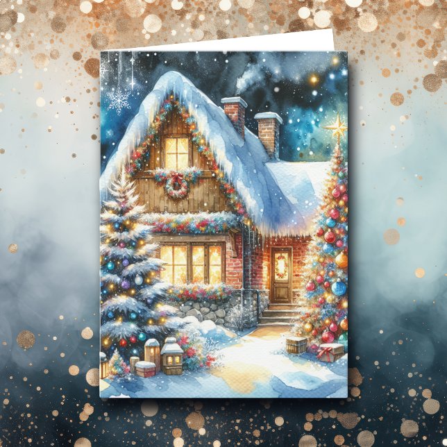Pretty House Decorated in Festive Christmas Decor Holiday Card (Creator Uploaded)