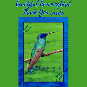 Pretty Hummingbird Framed in Green and Blue Thank You Card