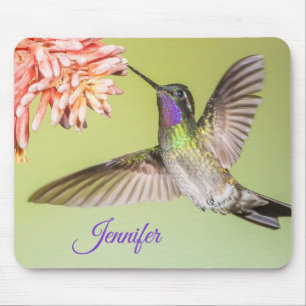 Pretty Hummingbird in Flight Flower Personalized Mouse Pad
