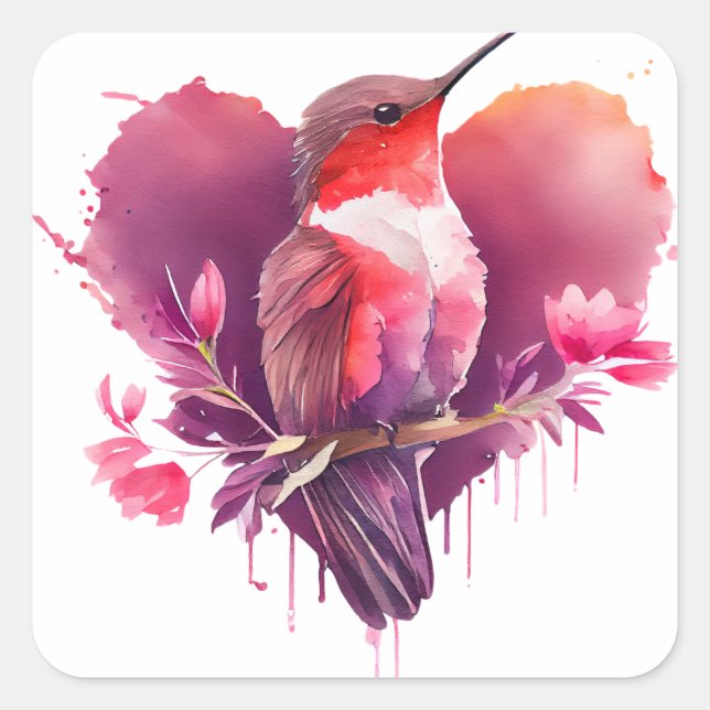 Pretty Hummingbird  Valentine   Square Sticker (Front)