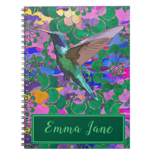 Pretty Hummingbird with Vintage Watercolor Flowers Notebook