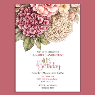Pretty Hydrangea Rose 101st Birthday Invitation