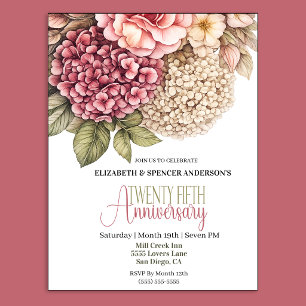 Pretty Hydrangea Rose 25th Anniversary  Invitation