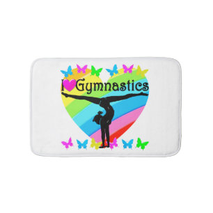 PRETTY I LOVE GYMNASTICS RAINBOW DESIGN BATH MAT