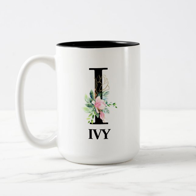 Pretty I Monogrammed initial Two-Tone Coffee Mug (Left)