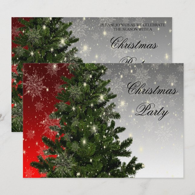 Pretty Ice Flakes & Fur Tree Christmas Invitation (Front/Back)