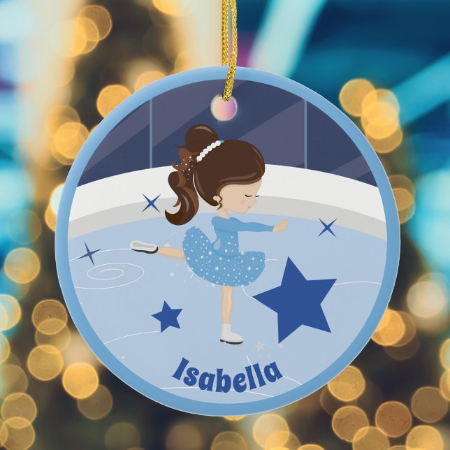 Pretty Ice Skater Girl Personalized Blue Christmas Ceramic Ornament (Creator Uploaded)
