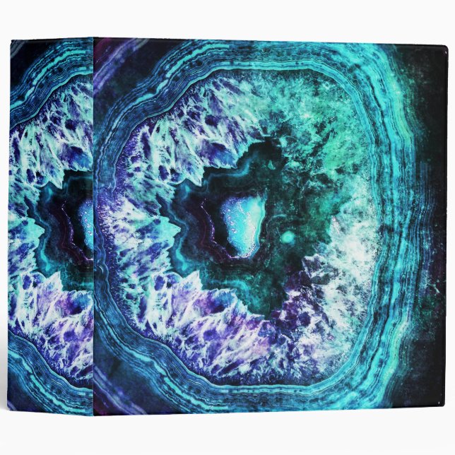 Pretty Icy Turquoise and Purple Geode Crystal Binder (Front/Spine)
