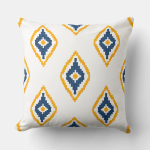Pretty Ikat pattern design Blue and yellow Throw Pillow