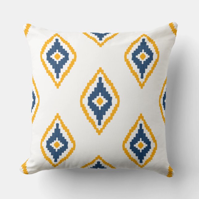Pretty Ikat pattern design Blue and yellow  Throw Pillow (Front)