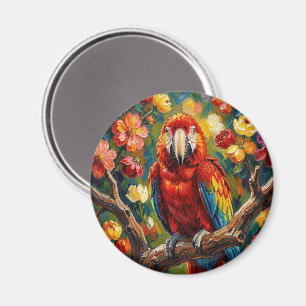 Pretty Impasto Colorful Macaw Parrot   Magnet