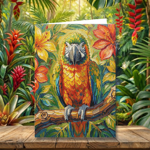 Pretty Impasto Colourful Parrot   Happy Birthday Card