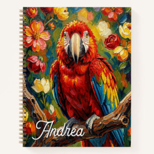 Pretty Impasto Macaw Parrot Personalized Notebook