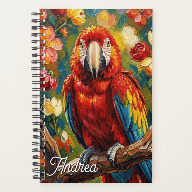 Pretty Impasto Macaw Parrot Personalized Planner (Front)