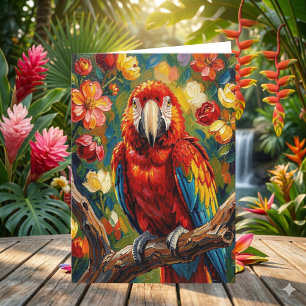 Pretty Impasto Macaw Parrot   Thinking About You Card