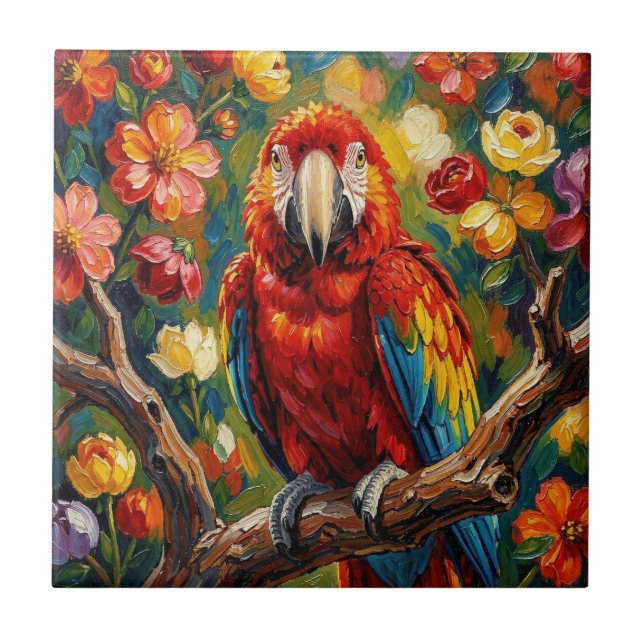 Pretty Impasto Macaw Parrot  Tile (Front)