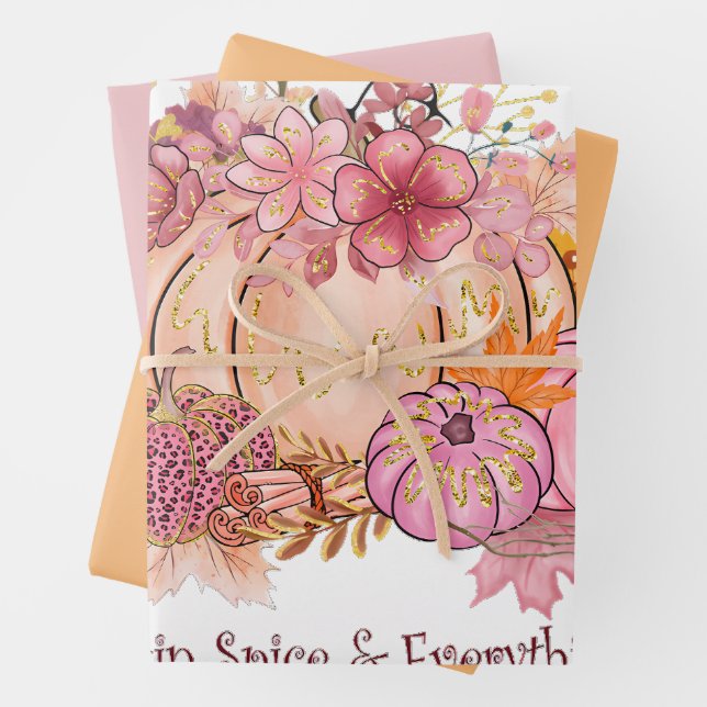 Pretty in Autumn Pink: Whimsy & Spice Wrapping Paper Sheet (In situ)