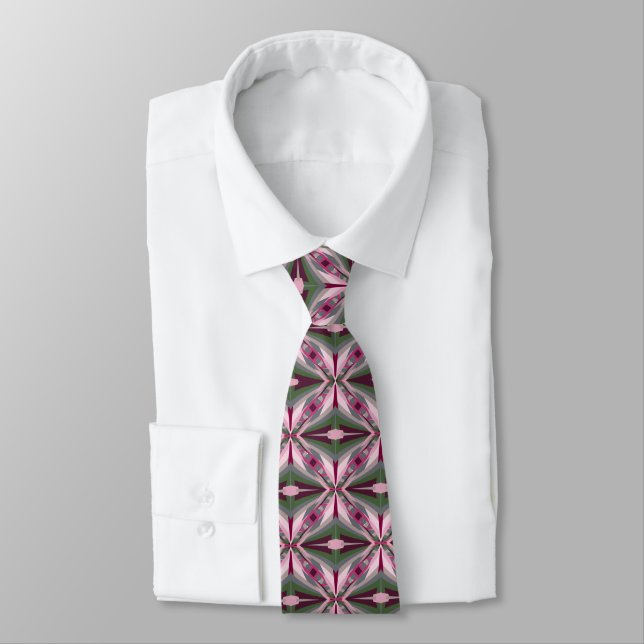 Pretty In Pink And Green Stretched Colour Block  Tie (Tied)