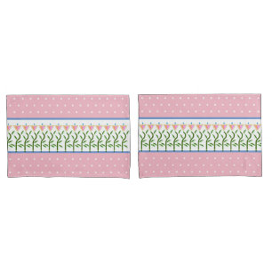 Pretty in pink and white spots and floral border pillowcase